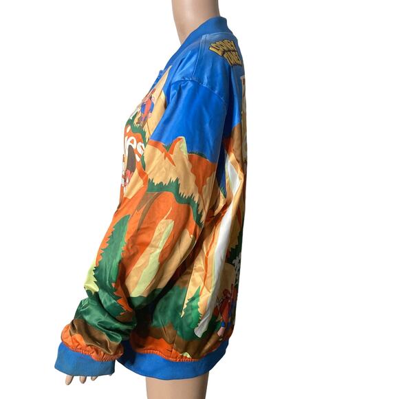 Looney Tunes Satin Bomber Jacket Mens XL Frenemies Bugs Bunny Yosemite Sam - Picture 13 of 15